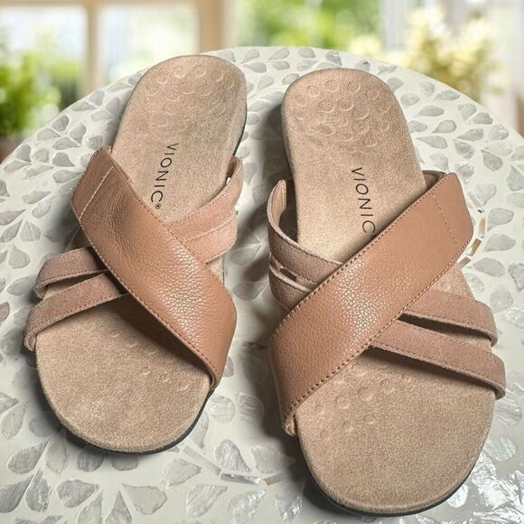 Vionic Zarie Orthotic Supportive Leather Adjustable Slide Sandal Women's - Picture 7 of 16